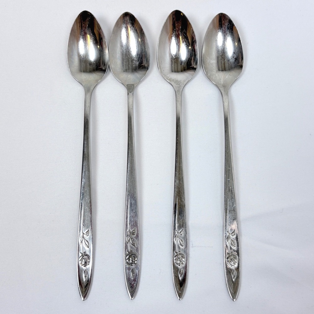Vtg Oneida Community Stainless My Rose Iced Tea Spoons Set of 4 7.5" MCM